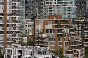 Close up of city buildings