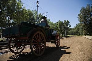 Man driving vintage car