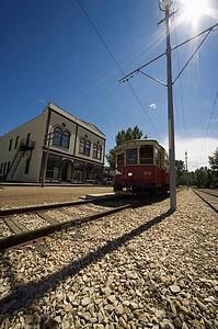 Electric train in town
