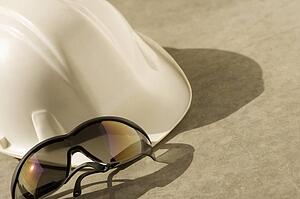 Construction hat and safety glasses