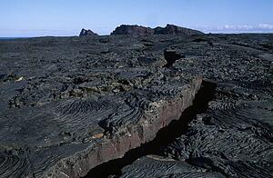 Crevice in lava field on Santiago Island, Galapagos