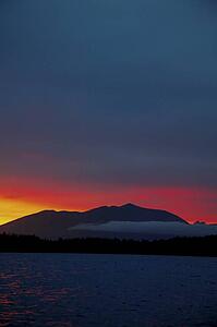 Sunset over mountain lake