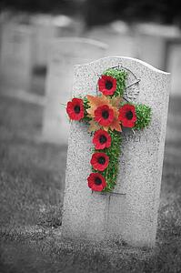 Poppy wreath on a gravestone