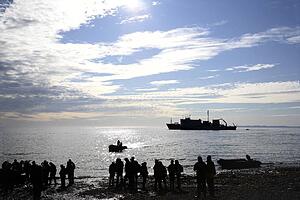 Anchored ship