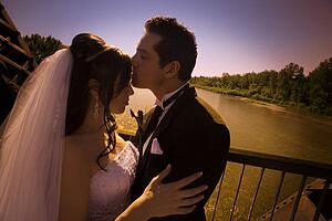 Groom kissing bride