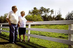 Couple looking over fence