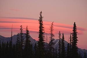 Elongated pink clouds over the Rocky Mountains