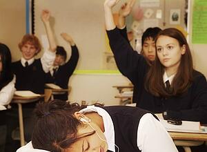 Students answering a question