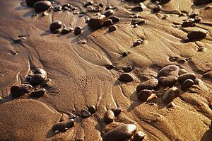 Closeup of rocks in the sand