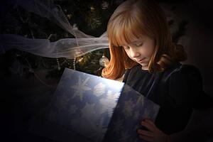 Child looking inside Christmas present