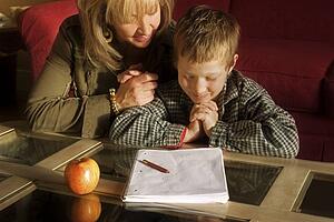 Mother and son praying together