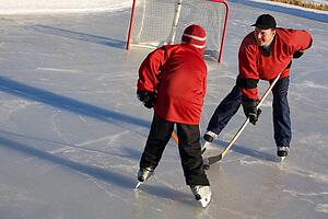 Playing hockey