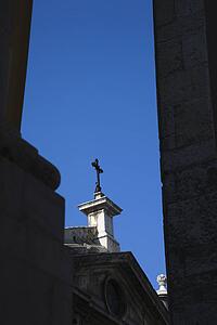 Cross on steeple in Lisbon, Portugal.