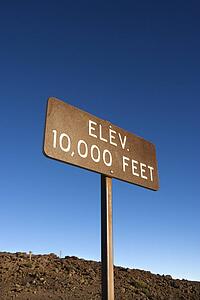 Elevation sign in Haleakala National Park in Maui, Hawaii