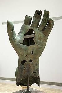 Colossal hand of Constantine in Capitoline Museum, Rome, Italy.