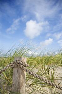 Rope fence barrier on beach.