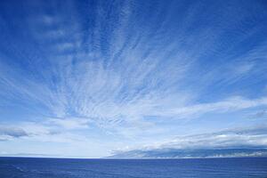 Pacific Ocean and blue sky off Honolulu, Hawaii.