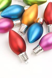Still life of multicolored Christmas ornaments.