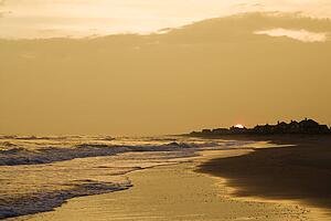 Golden beach at sunset.