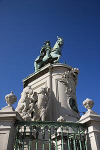 Low angle view of sculpture of King Jose I in Lisbon, Portugal.