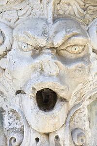 Close-up of architectural sculpture on building in Lisbon, Portugal.