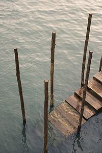 Steps leading from canal in Venice, Italy.