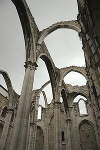 Open roof of Igreja do Carmo ruins in Lisbon, Portugal.