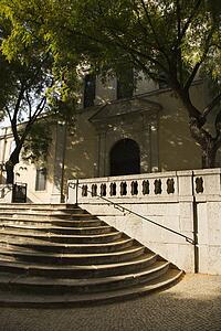 Steps leading up to building in Lisbon, Portugal.