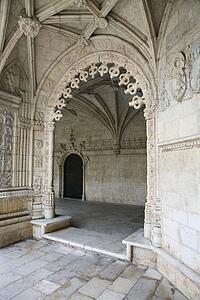 Oranate arched doorway in Jeronimos Monastery in Lisbon, Portugal.