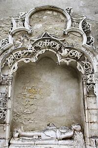 Sculpture memorial of man in Igreja do Carmo, Lisbon, Portugal.