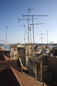 Roofs with antennas in Lisbon, Portugal.