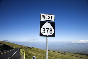 Highway 378 West road sign in Haleakala National Park, Maui, Hawaii