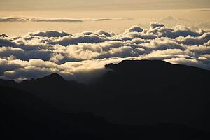 Aerial of dormant volcano in Haleakala National Park, Maui, Hawaii.