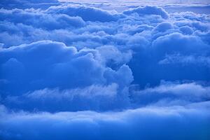 Aerial of blue clouds in Haleakala National Park, Maui, Hawaii.