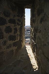 View through window of building in Lisbon, Portugal.