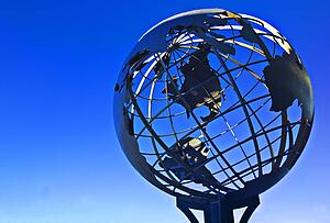 Terrestrial sphere on blue background
