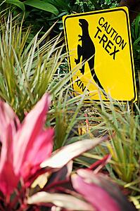 Cautionary "T-rex" crossing sign