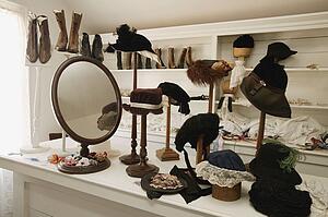 Historical hat and shoe shop in Fort Edmonton, Alberta