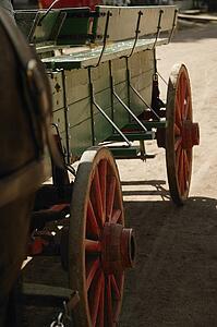 Horse-drawn wagon in Fort Edmonton, Alberta