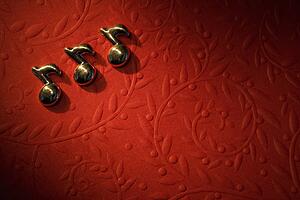 Musical notes on the red background