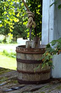 Old water bucket on top of well 