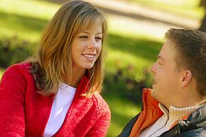 Couple looking at each other
