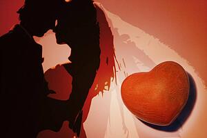 Illustrated couple with heart