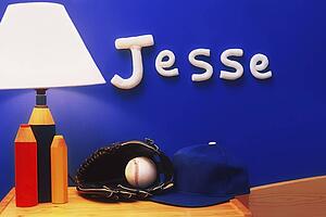 Jesse's night table and name