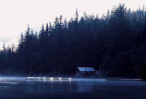 A cabin on the water