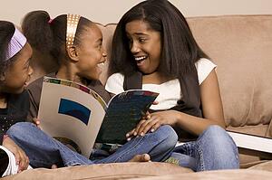Girls excited about books