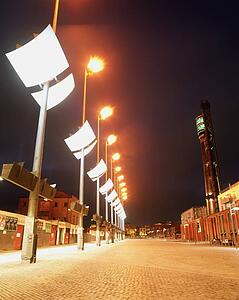 Floodlit Smithfield Square in Dublin, Ireland