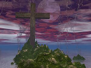 Computer generated seascape with cross