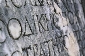 Greece, Olympia, Ancient writing on stone
