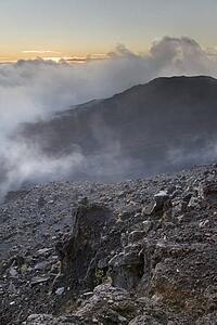 Haleakala crater with smoke
